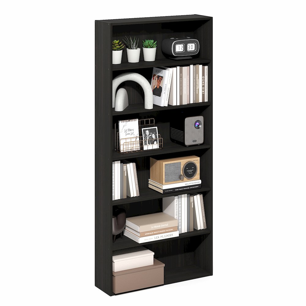 Basic 6-Tier Open Shelf Bookcase, Bookshelf, Storage Organizer, Espresso