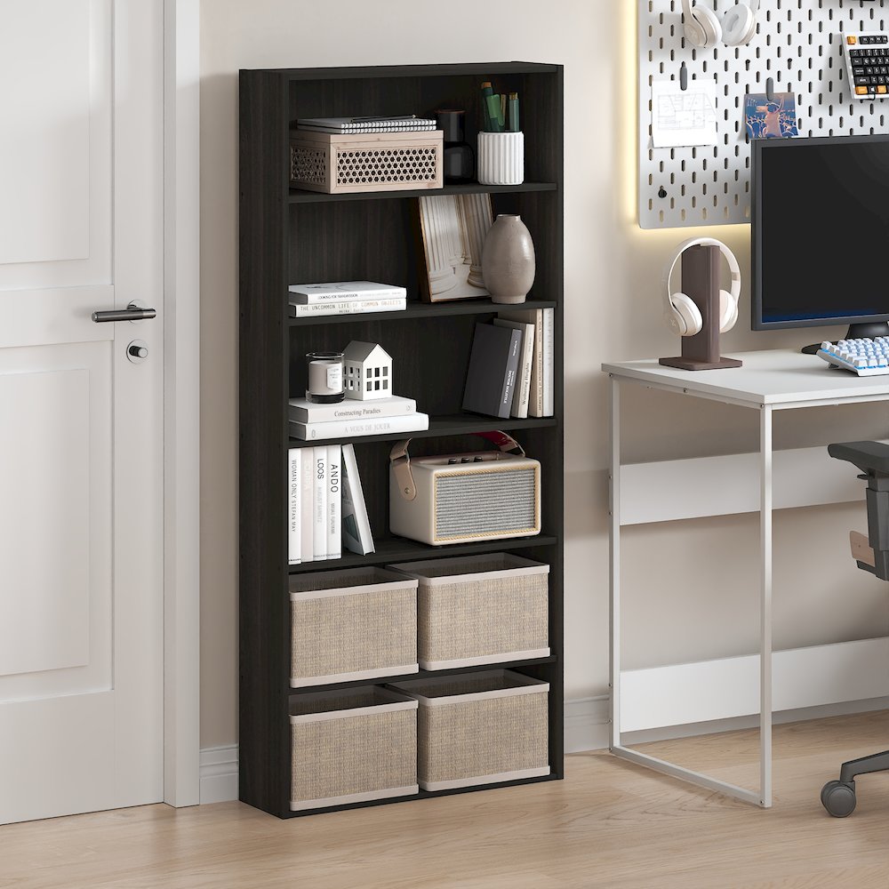 Basic 6-Tier Open Shelf Bookcase, Bookshelf, Storage Organizer, Espresso