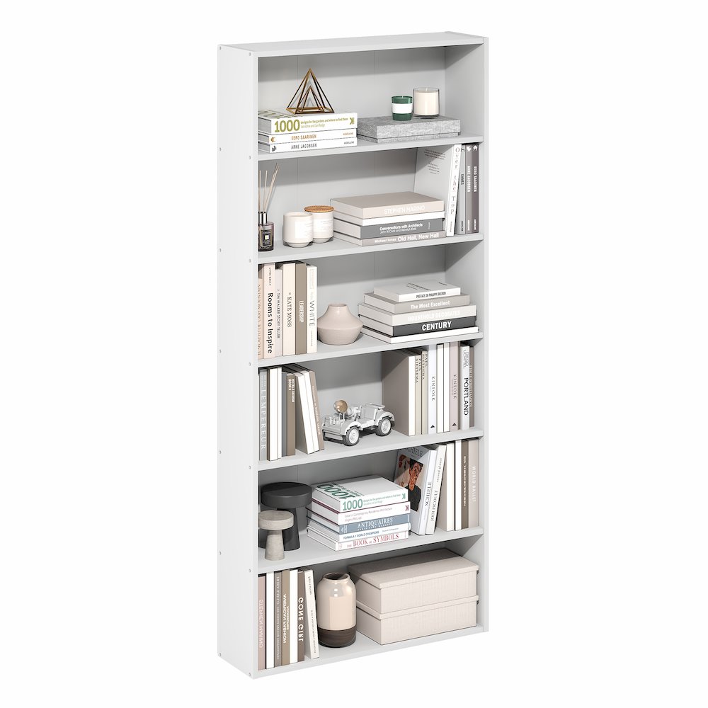 Basic 6-Tier Open Shelf Bookcase, Bookshelf, Storage Organizer, White