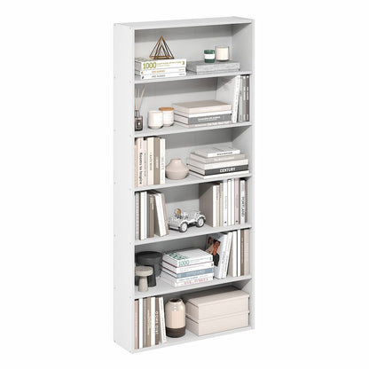 Basic 6-Tier Open Shelf Bookcase, Bookshelf, Storage Organizer, White