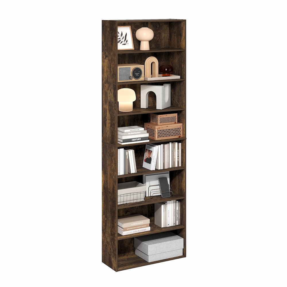 Basic 8-Tier Open Shelf Bookcase, Bookshelf, Storage Organizer, Amber Pine