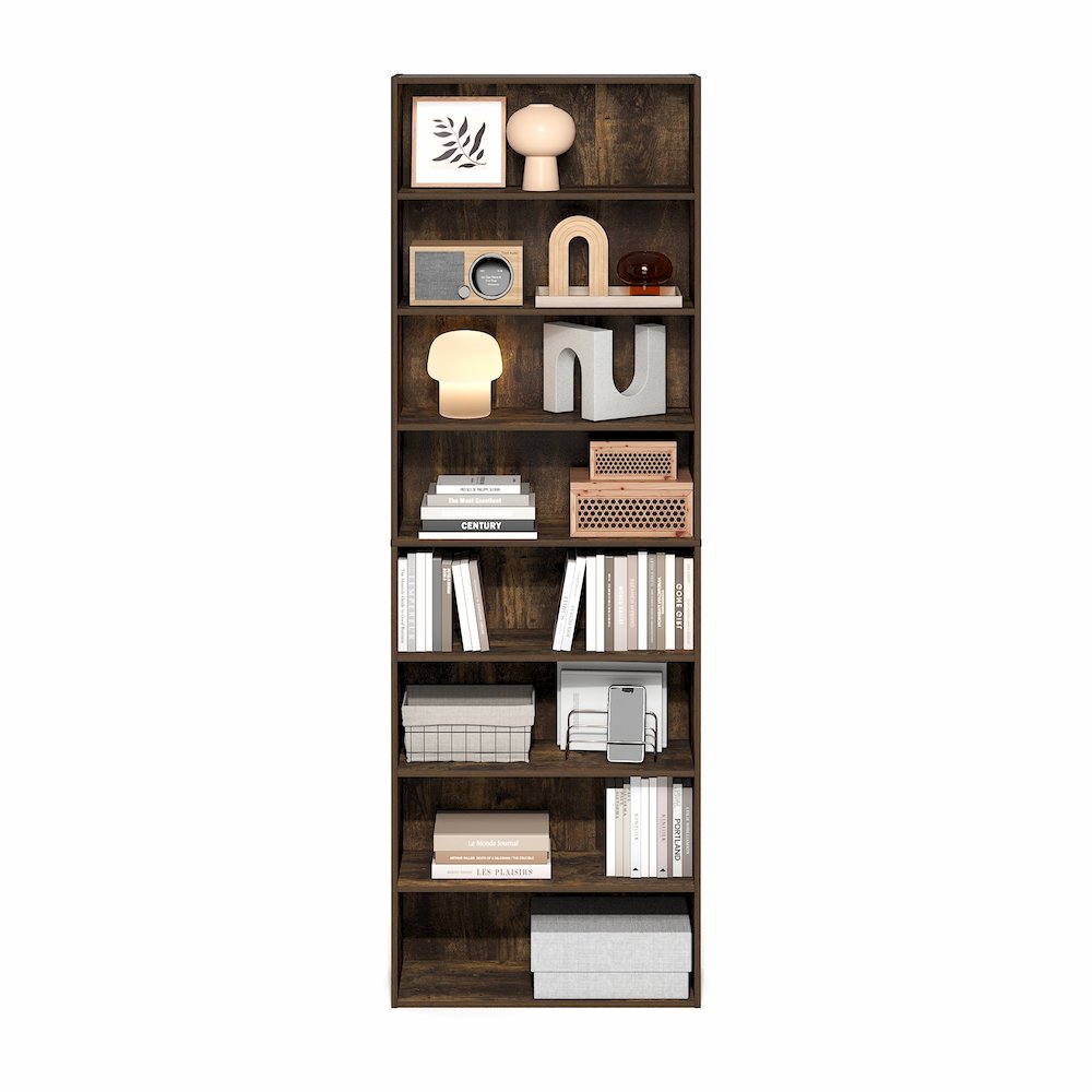 Basic 8-Tier Open Shelf Bookcase, Bookshelf, Storage Organizer, Amber Pine