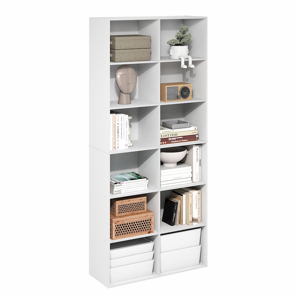 Basic 12-Cube Open Shelf Bookcase, Bookshelf, Storage Organizer, White