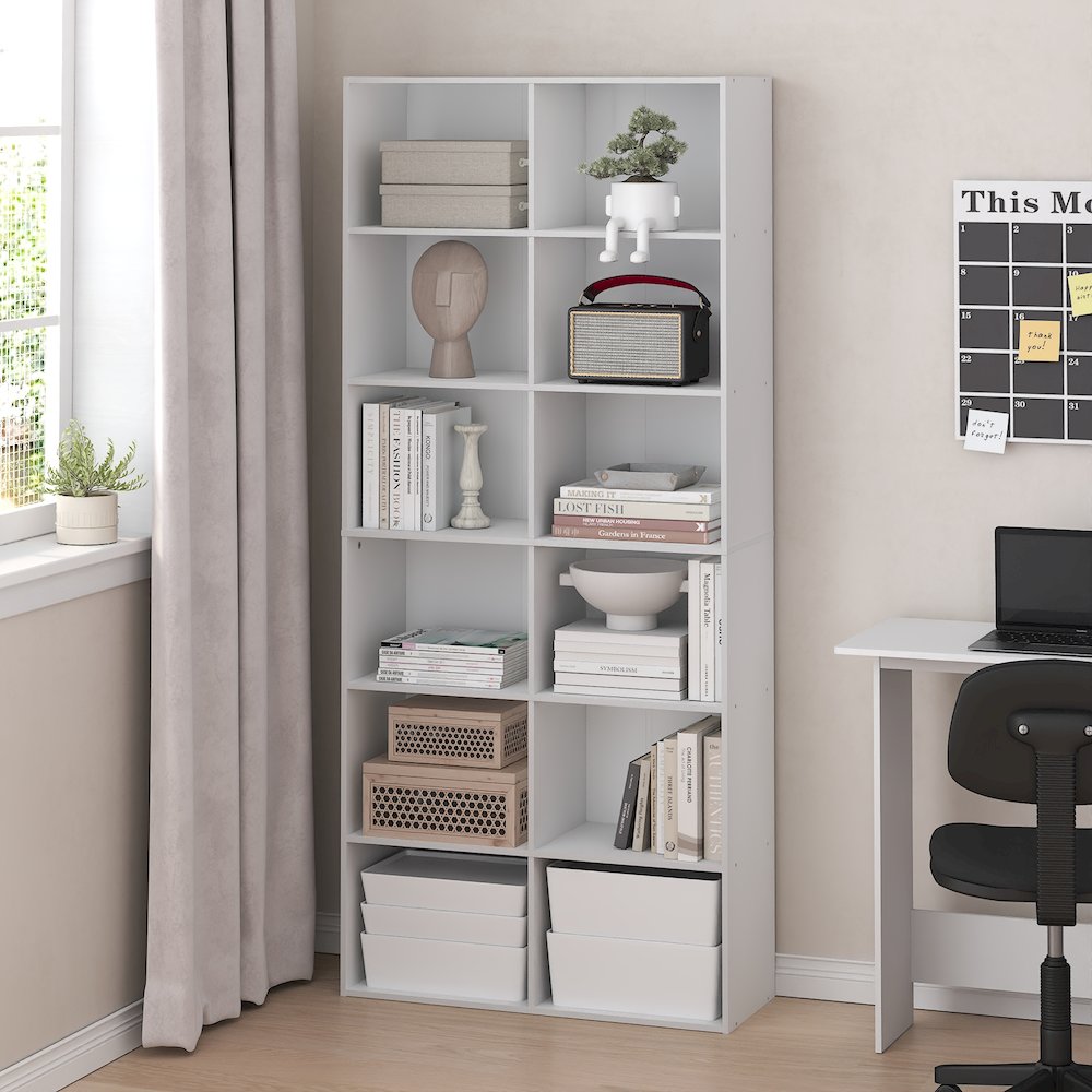 Basic 12-Cube Open Shelf Bookcase, Bookshelf, Storage Organizer, White