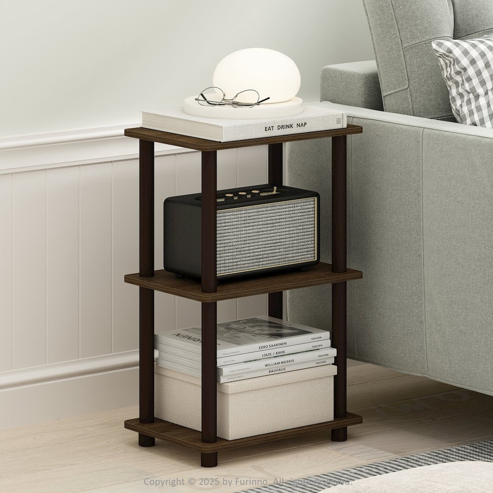 Turn-N-Tube 2-Tier End Table, Side Table, Walnut/Brown