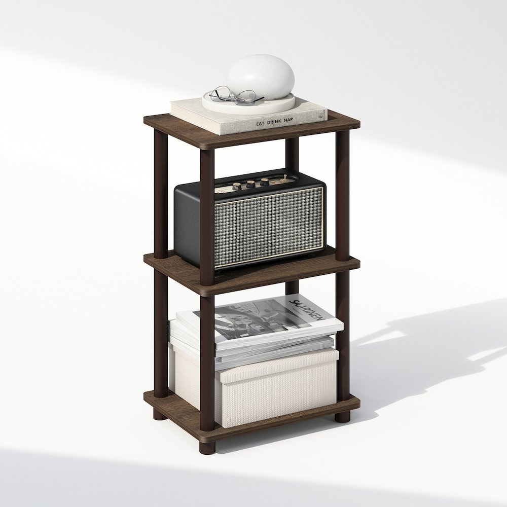 Turn-N-Tube 2-Tier End Table, Side Table, Walnut/Brown
