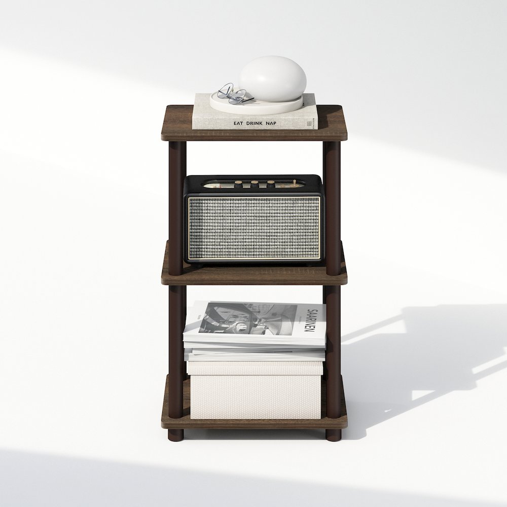 Turn-N-Tube 2-Tier End Table, Side Table, Walnut/Brown