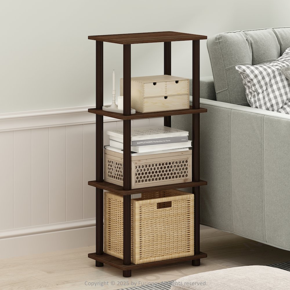 Turn-N-Tube 3-Tier End Table, Side Table, Walnut/Brown