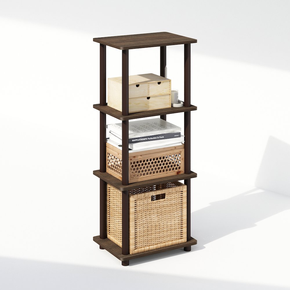 Turn-N-Tube 3-Tier End Table, Side Table, Walnut/Brown