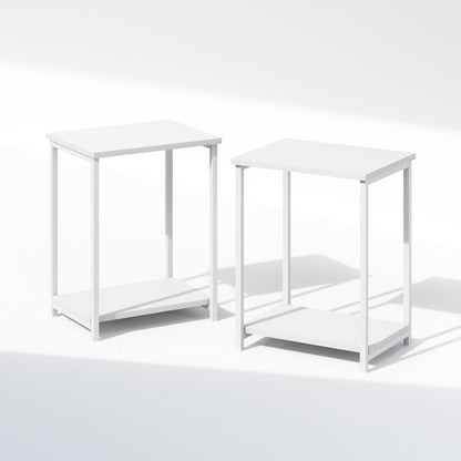 Industrial Metal Frame Nightstand, Bedside Table, 2-Pack, White/White