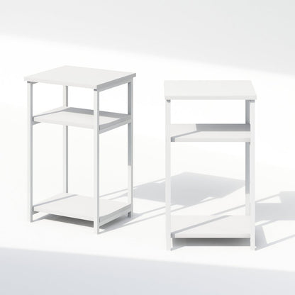 Industrial Metal Frame Nightstand, Bedside Table, 2-Pack, White/White