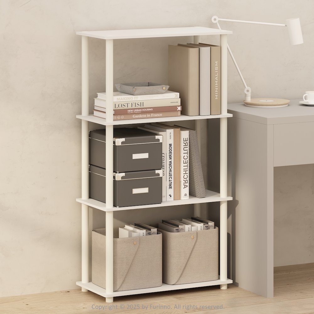 4-Tier Multipurpose Shelf Display Rack, Shelving Unit, Bookcase, White/White