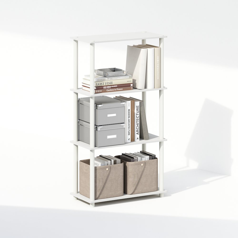 4-Tier Multipurpose Shelf Display Rack, Shelving Unit, Bookcase, White/White