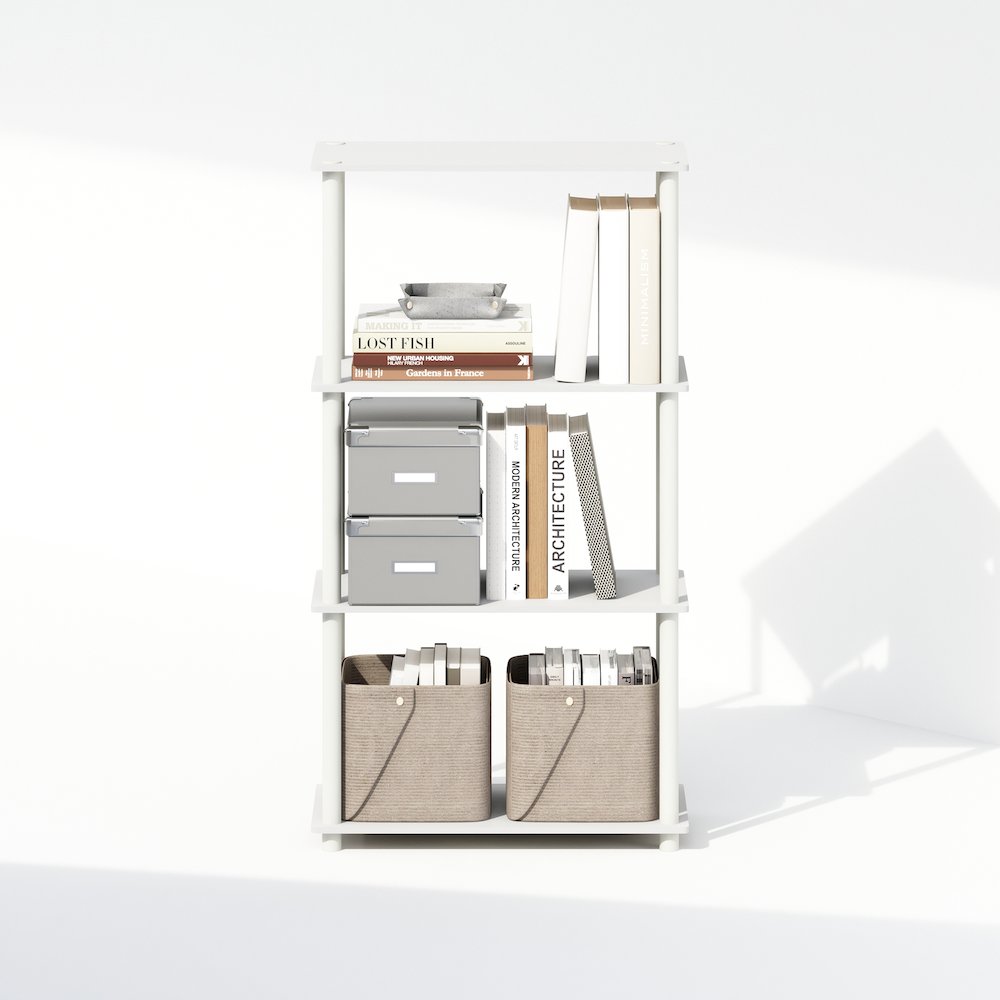 4-Tier Multipurpose Shelf Display Rack, Shelving Unit, Bookcase, White/White