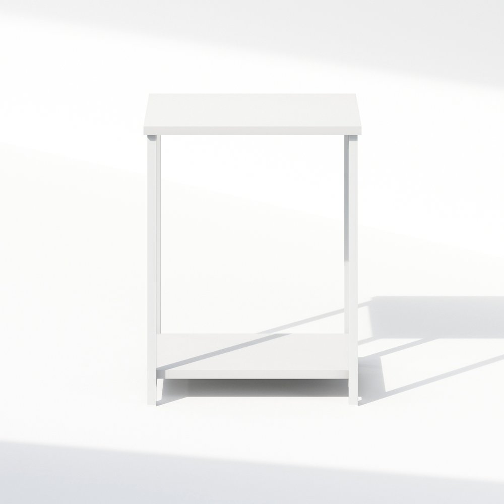 Industrial Metal Frame Nightstand, Bedside Table, 1-Pack, White/White