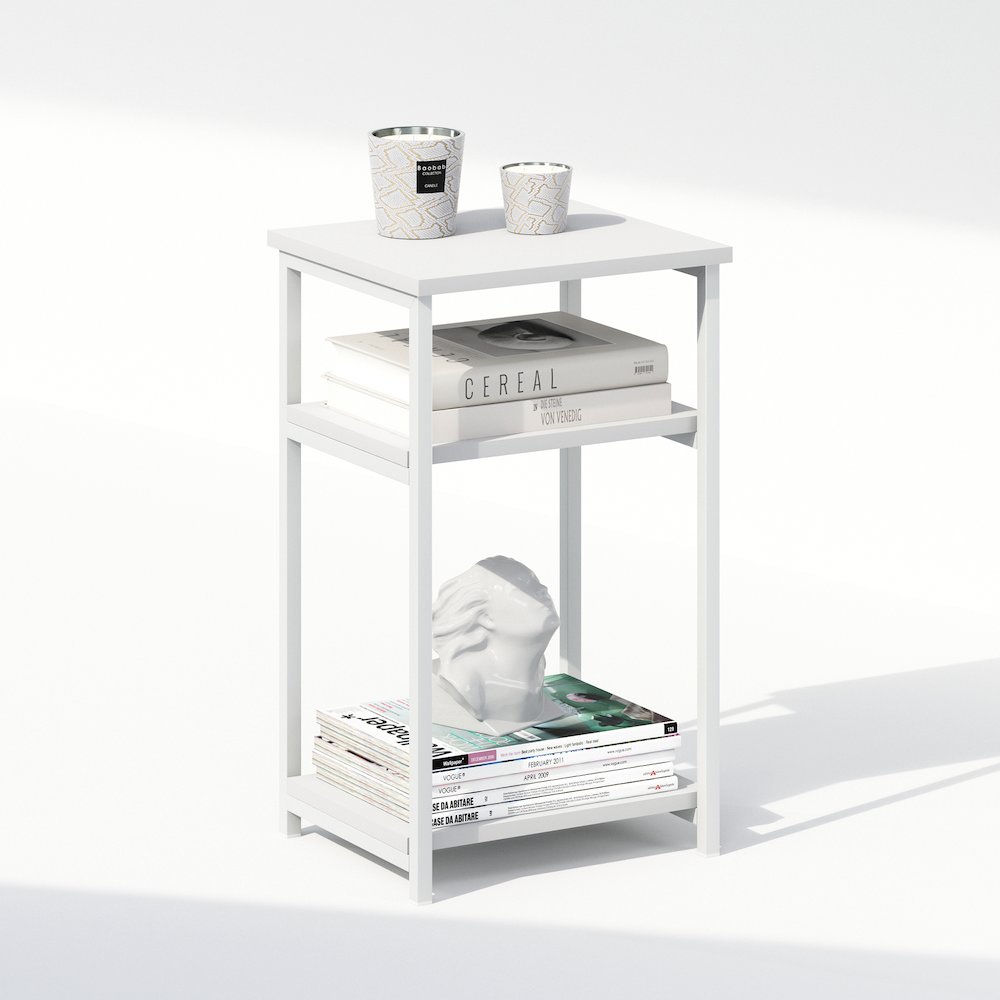 Industrial Metal Frame Nightstand, Bedside Table, 1-Pack, White/White