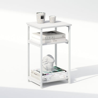 Industrial Metal Frame Nightstand, Bedside Table, 1-Pack, White/White