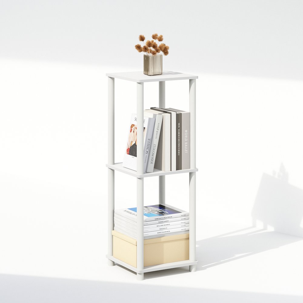 Turn-N-Tube Easy Assembly Stackable Bookcase, Bookshelf, White/White