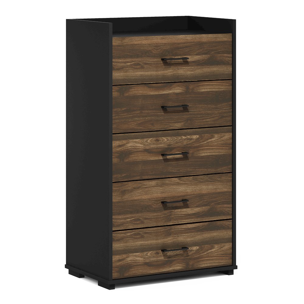 Modern 5-Drawer Kitchen & Dining Sideboard Buffet Storage, Columbia Walnut/Black