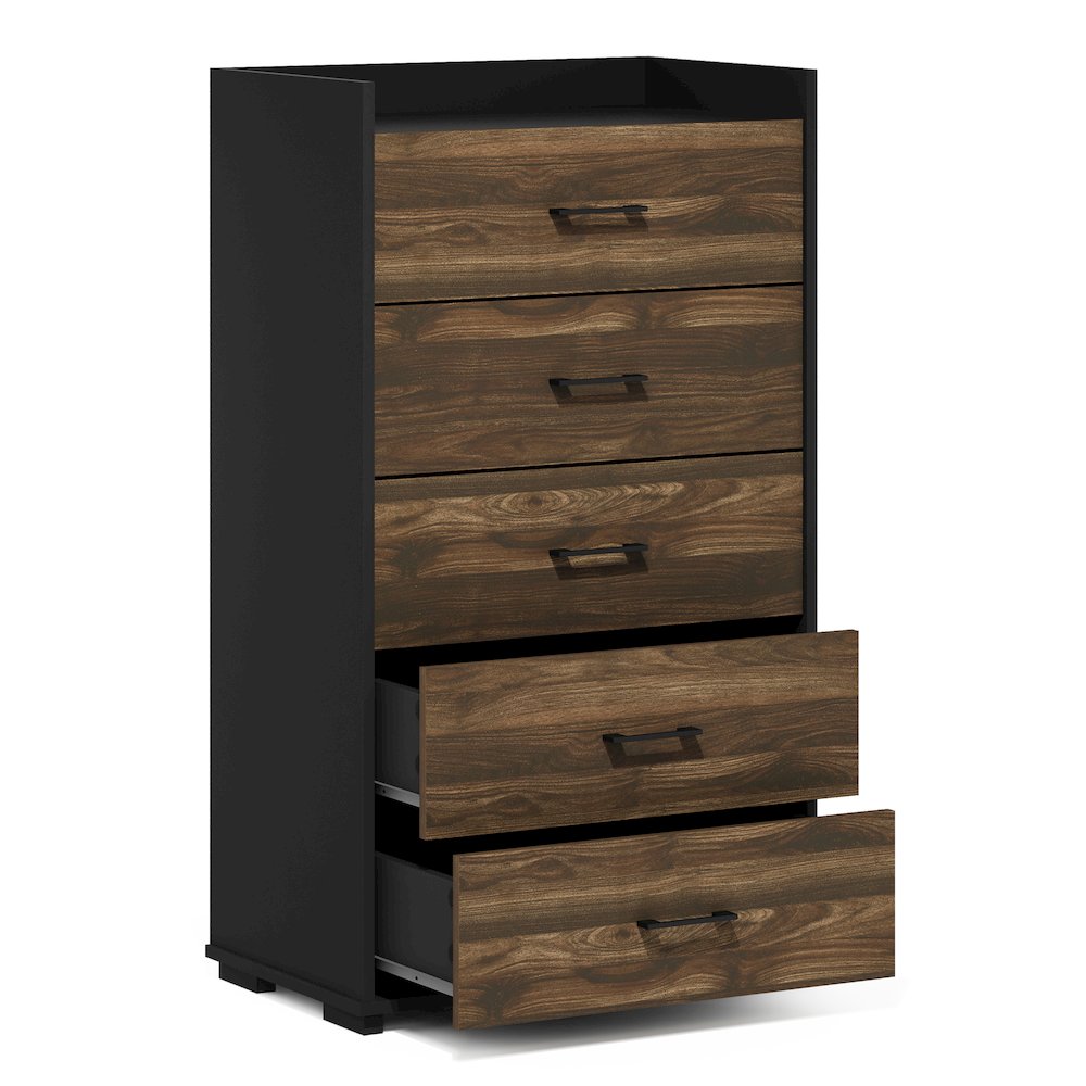 Modern 5-Drawer Kitchen & Dining Sideboard Buffet Storage, Columbia Walnut/Black