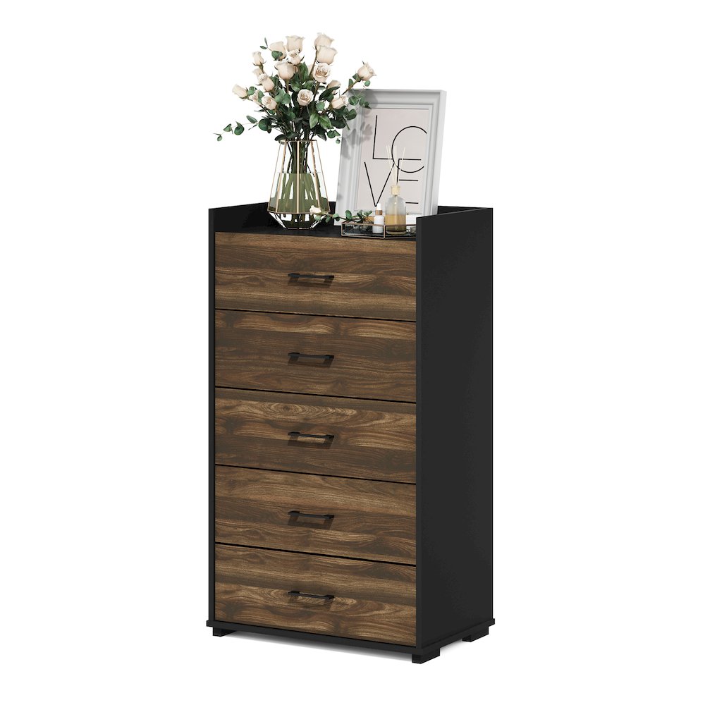 Modern 5-Drawer Kitchen & Dining Sideboard Buffet Storage, Columbia Walnut/Black