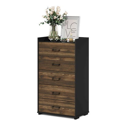 Modern 5-Drawer Kitchen & Dining Sideboard Buffet Storage, Columbia Walnut/Black