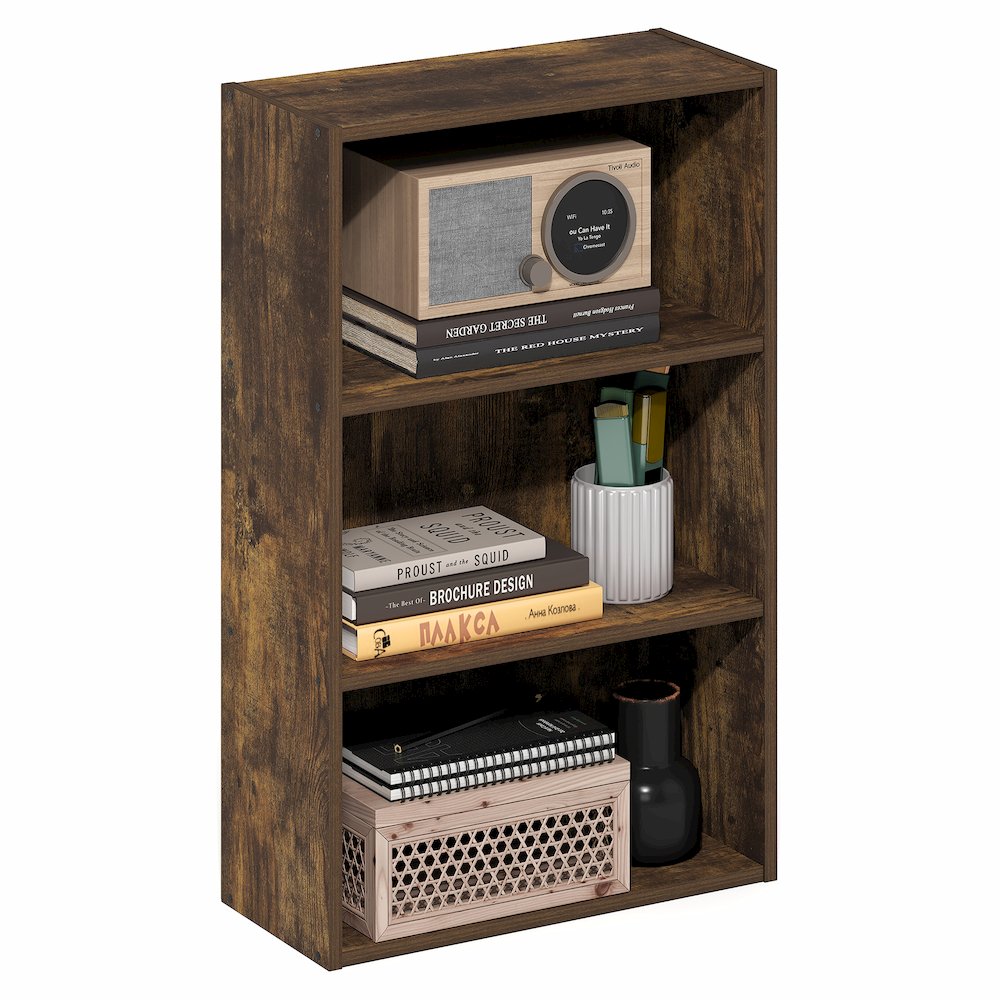 Basic 3-Tier Open Shelf Bookcase, Bookshelf, Storage Organizer, Amber Pine