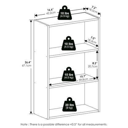 Basic 3-Tier Open Shelf Bookcase, Bookshelf, Storage Organizer, Amber Pine