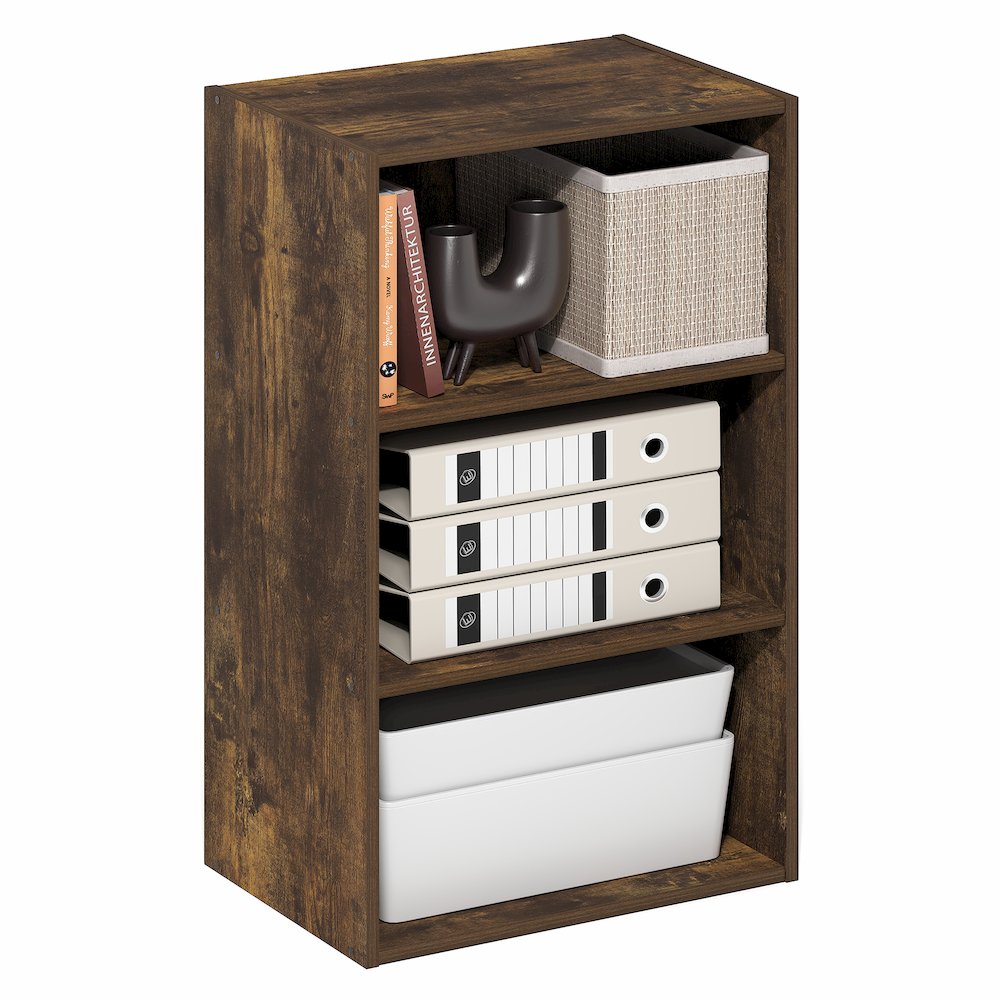 Basic 3-Tier Open Shelf Bookcase, Bookshelf, Storage Organizer, Amber Pine