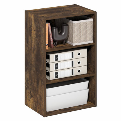 Basic 3-Tier Open Shelf Bookcase, Bookshelf, Storage Organizer, Amber Pine