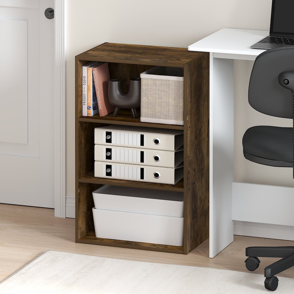 Basic 3-Tier Open Shelf Bookcase, Bookshelf, Storage Organizer, Amber Pine