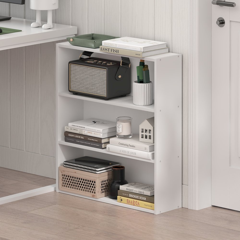 Basic 3-Tier Open Shelf Bookcase, Bookshelf, Storage Organizer, White