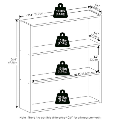 Basic 3-Tier Open Shelf Bookcase, Bookshelf, Storage Organizer, White