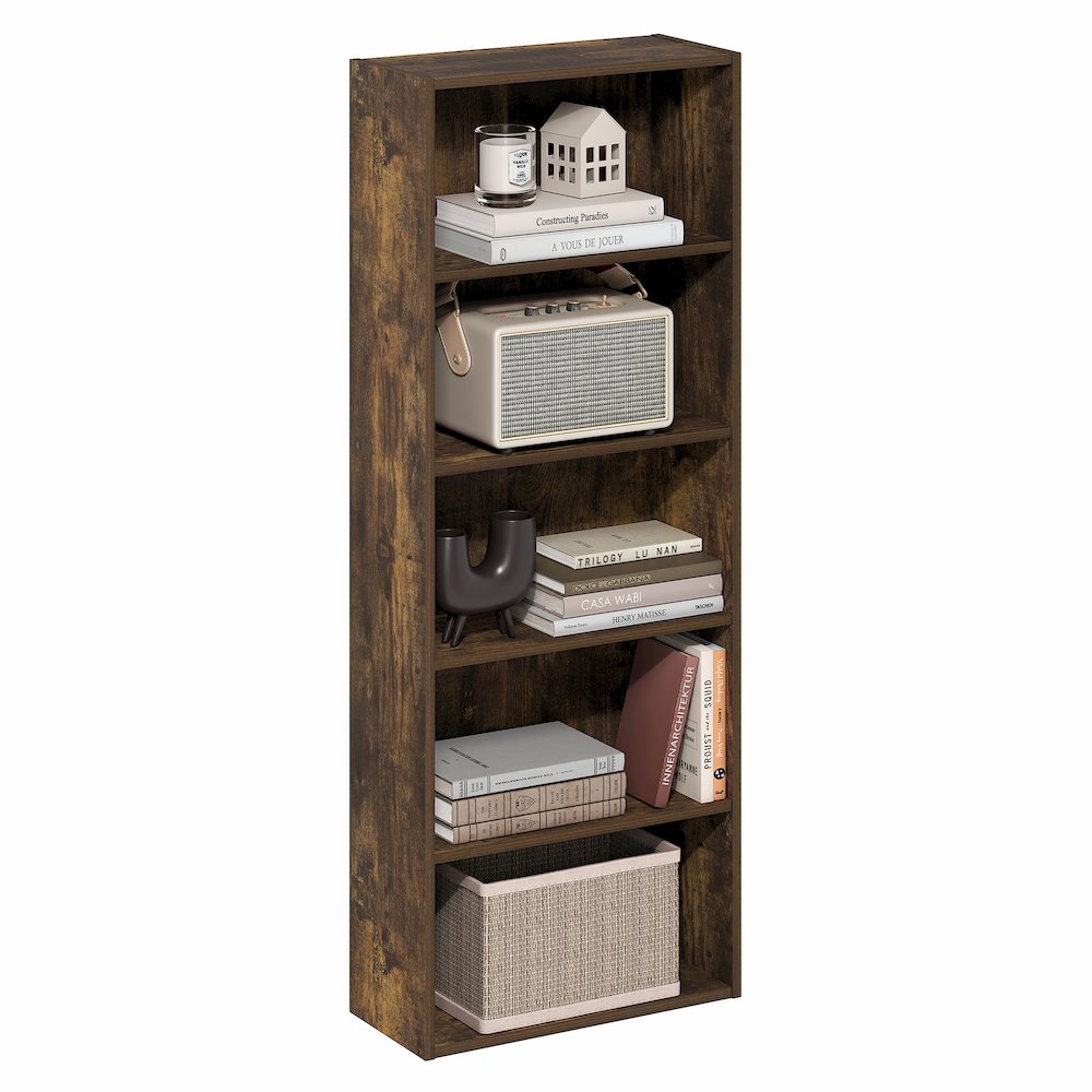 Basic 5-Tier Open Shelf Bookcase, Bookshelf, Storage Organizer, Amber Pine