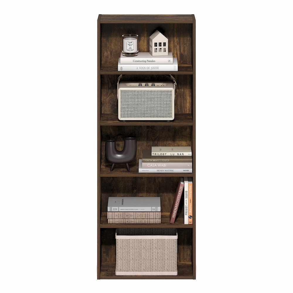 Basic 5-Tier Open Shelf Bookcase, Bookshelf, Storage Organizer, Amber Pine
