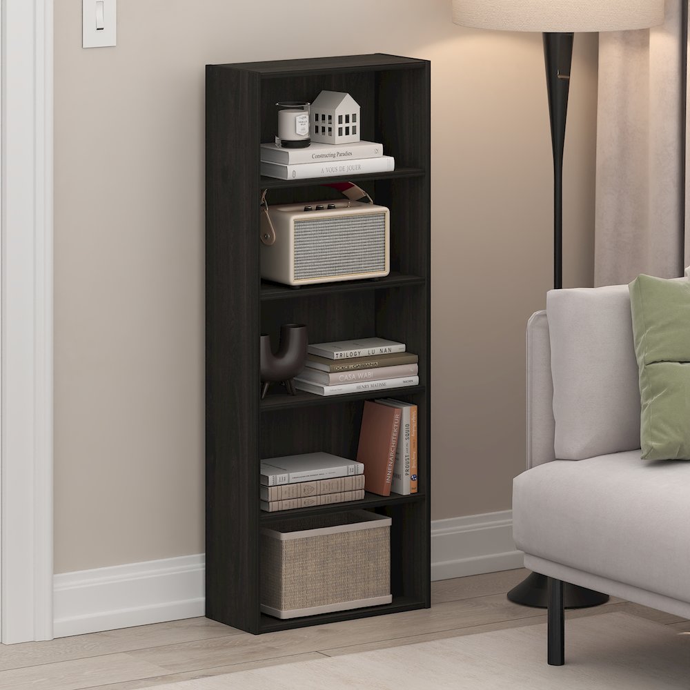 Basic 5-Tier Open Shelf Bookcase, Bookshelf, Storage Organizer, Espresso