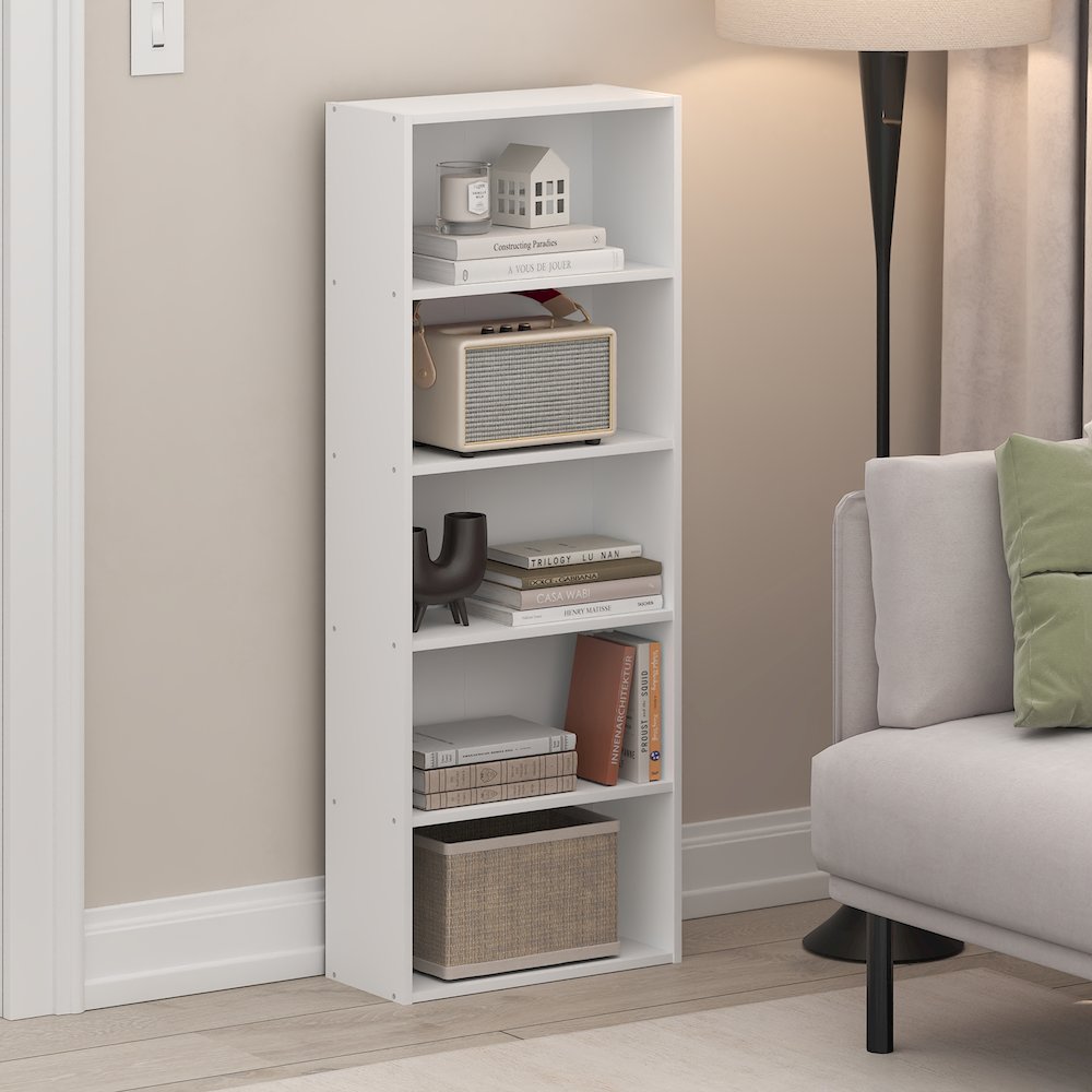 Basic 5-Tier Open Shelf Bookcase, Bookshelf, Storage Organizer, White