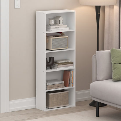 Basic 5-Tier Open Shelf Bookcase, Bookshelf, Storage Organizer, White