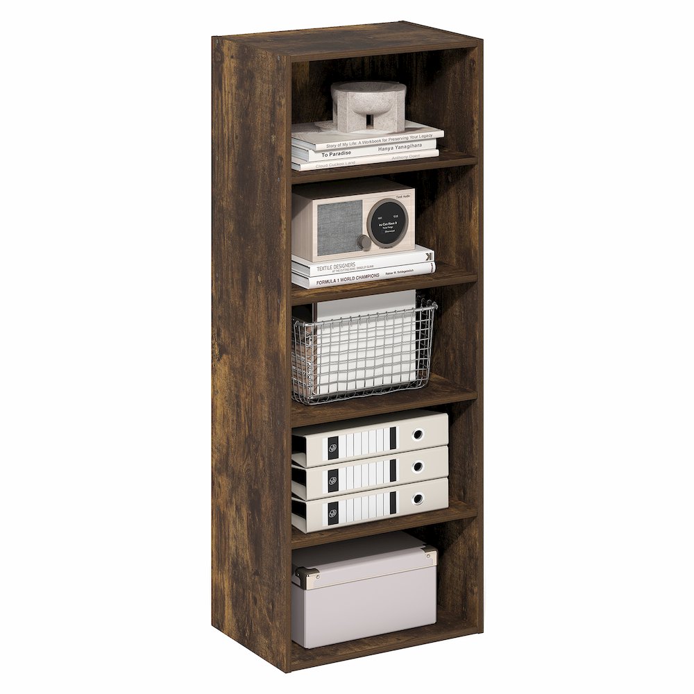 Basic 5-Tier Open Shelf Bookcase, Bookshelf, Storage Organizer, Amber Pine