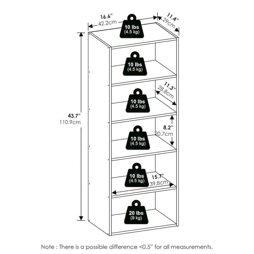 Basic 5-Tier Open Shelf Bookcase, Bookshelf, Storage Organizer, Espresso