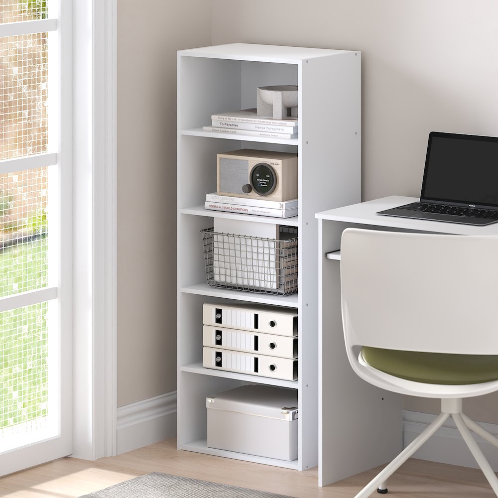 Basic 5-Tier Open Shelf Bookcase, Bookshelf, Storage Organizer, White