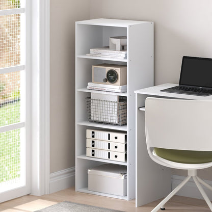 Basic 5-Tier Open Shelf Bookcase, Bookshelf, Storage Organizer, White