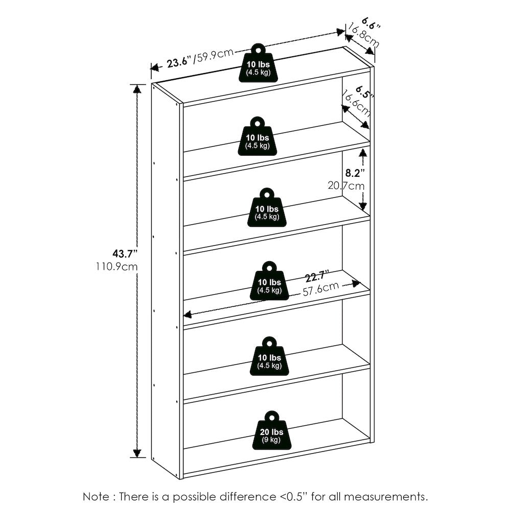 Basic 5-Tier Open Shelf Bookcase, Bookshelf, Storage Organizer, Amber Pine