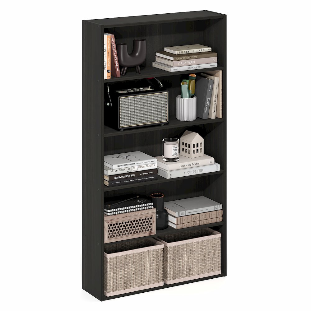 Basic 5-Tier Open Shelf Bookcase, Bookshelf, Storage Organizer, Espresso