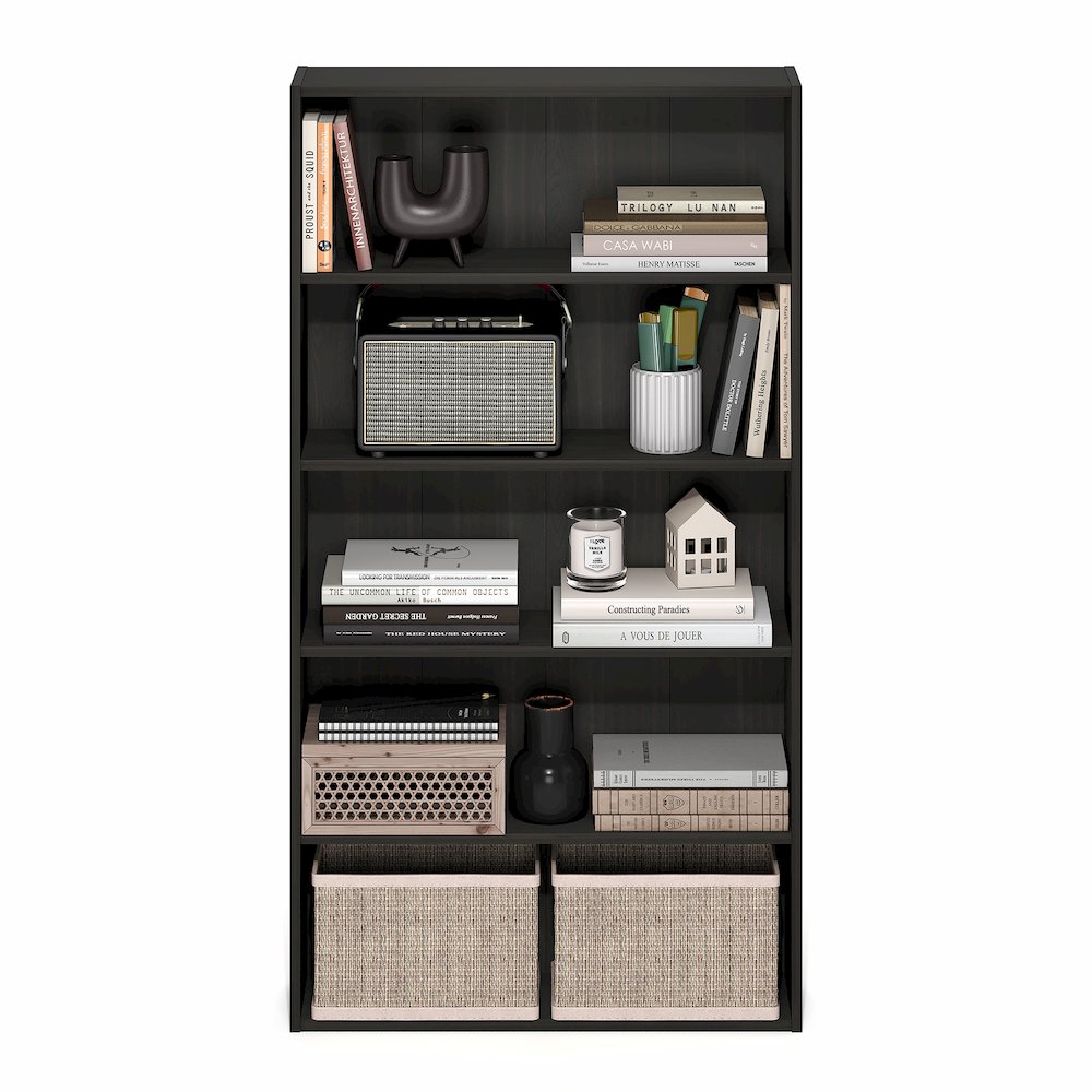 Basic 5-Tier Open Shelf Bookcase, Bookshelf, Storage Organizer, Espresso