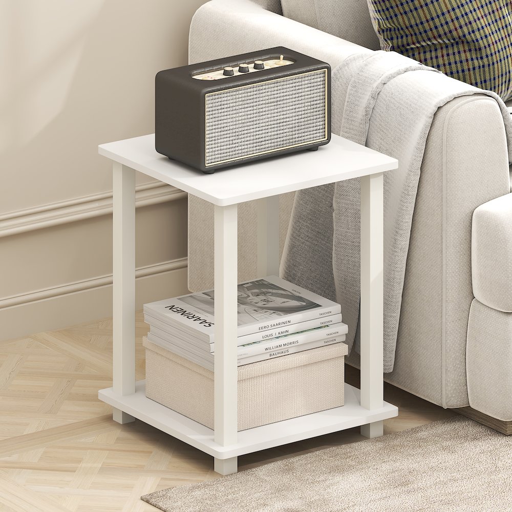 Simplistic End Table, Set of Two, Plain White/White