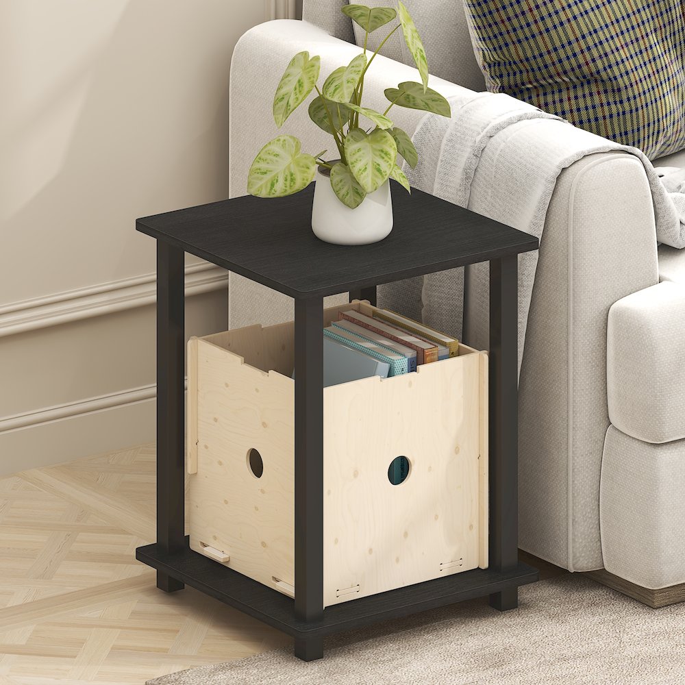 Simplistic End Table, Set of Two, Dark Americano/Black