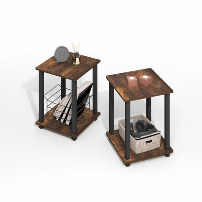 Simplistic End Table, Set of Two, Amber Oak/Black