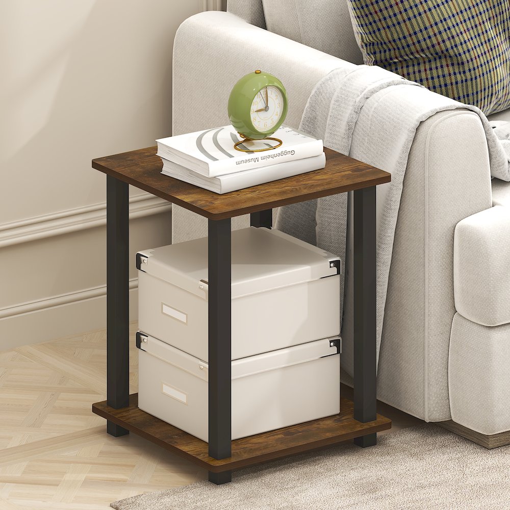 Simplistic End Table, Set of Two, Amber Oak/Black