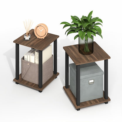 Simplistic End Table, Set of Two, Brown Walnut/Black